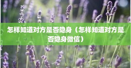 怎样知道对方是否隐身（怎样知道对方是否隐身微信）