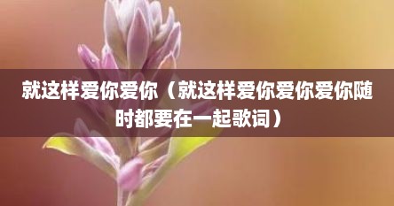 就这样爱你爱你（就这样爱你爱你爱你随时都要在一起歌词）