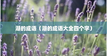 湖的成语（湖的成语大全四个字）