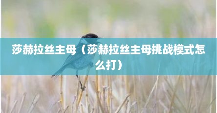 莎赫拉丝主母（莎赫拉丝主母挑战模式怎么打）