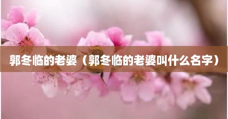 郭冬临的老婆（郭冬临的老婆叫什么名字）