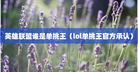 英雄联盟谁是单挑王（lol单挑王官方承认）