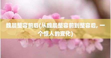 魏晨整容前后(从魏晨整容前到整容后, 一个惊人的变化)