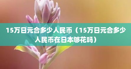 15万日元合多少人民币（15万日元合多少人民币在日本够花吗）