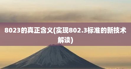 8023的真正含义(实现802.3标准的新技术解读)