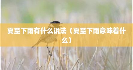 夏至下雨有什么说法（夏至下雨意味着什么）