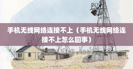 手机无线网络连接不上（手机无线网络连接不上怎么回事）