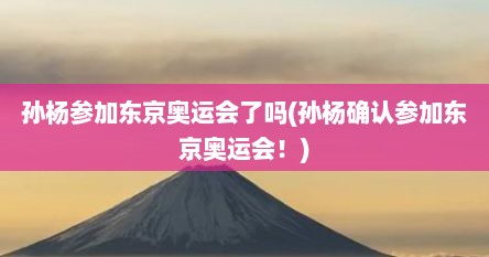 孙杨参加东京奥运会了吗(孙杨确认参加东京奥运会！)