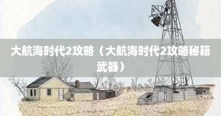 大航海时代2攻略（大航海时代2攻略秘籍武器）