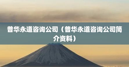 普华永道咨询公司（普华永道咨询公司简介资料）