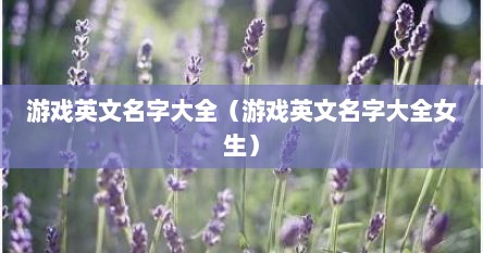 游戏英文名字大全（游戏英文名字大全女生）