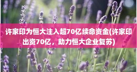 许家印为恒大注入超70亿续命资金(许家印出资70亿，助力恒大企业复苏)