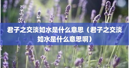 君子之交淡如水是什么意思（君子之交淡如水是什么意思啊）