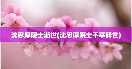 沈忠厚院士逝世(沈忠厚院士不幸辞世)