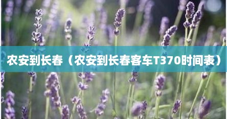 农安到长春（农安到长春客车T370时间表）