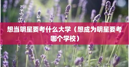 想当明星要考什么大学（想成为明星要考哪个学校）