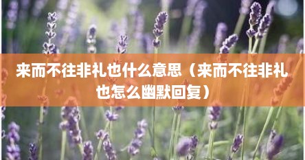 来而不往非礼也什么意思（来而不往非礼也怎么幽默回复）