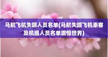 马航飞机失踪人员名单(马航失踪飞机乘客及机组人员名单震惊世界)