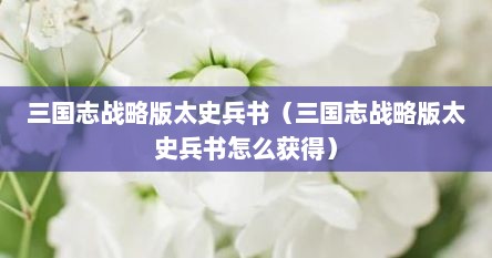 三国志战略版太史兵书（三国志战略版太史兵书怎么获得）