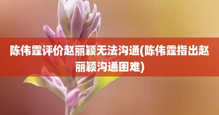 陈伟霆评价赵丽颖无法沟通(陈伟霆指出赵丽颖沟通困难)