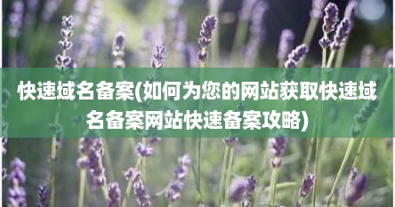 快速域名备案(如何为您的网站获取快速域名备案网站快速备案攻略)