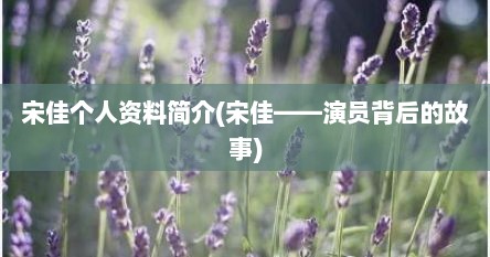 宋佳个人资料简介(宋佳——演员背后的故事)