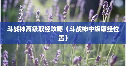 斗战神高级取经攻略（斗战神中级取经位置）